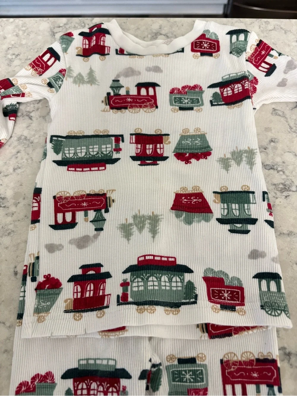 Carter's White Kids Pajama Set with Red & Green Train Print Christmas